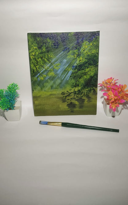 Canvas Art Painting with Water Reflection wall art nature landscape acrylic painting , Small canvas, mini canvas, floral ,handmade tiny art - KRIDHA DECOR