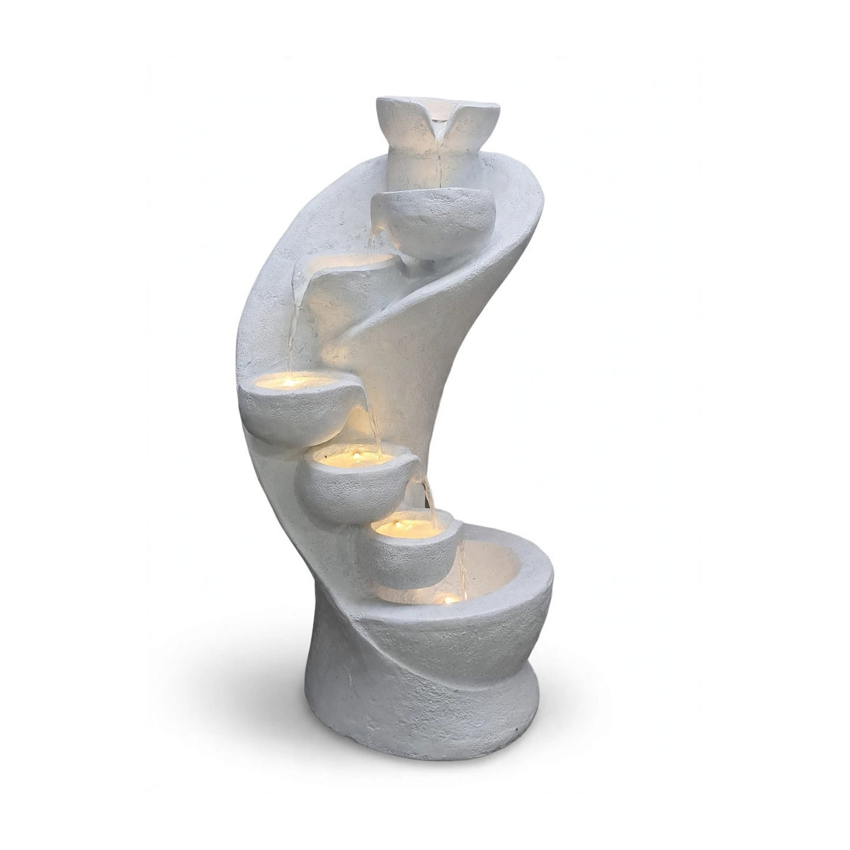 Cascading waterfall fountain with LED lights, white, 52 x 50 x 100 cm, on white background