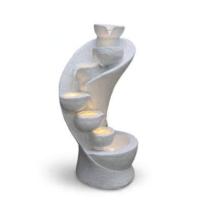 Cascading waterfall fountain with LED lights, white, 52 x 50 x 100 cm, on white background
