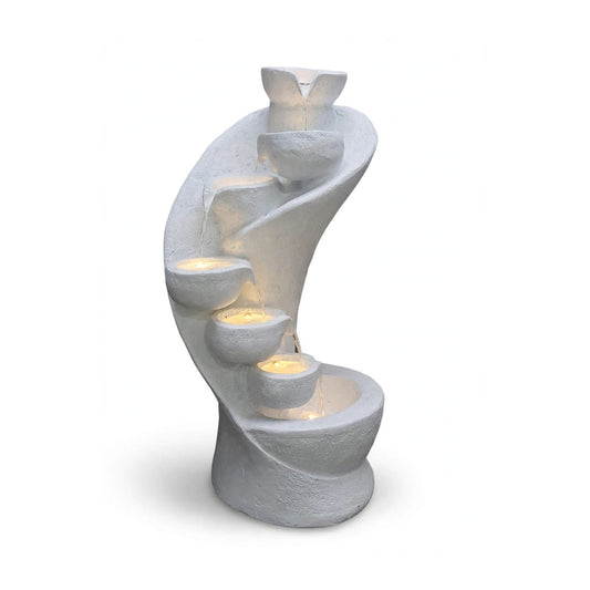 Cascading waterfall fountain with LED lights, white, 52 x 50 x 100 cm, on white background