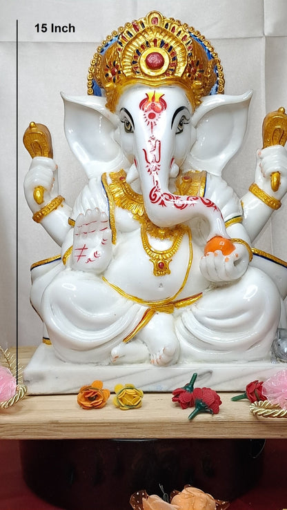 Celebrate Diwali with a handcrafted Marble Dust Ganesha Idol, perfect for home decor, office entrances, or your temple altar. - KRIDHA DECOR