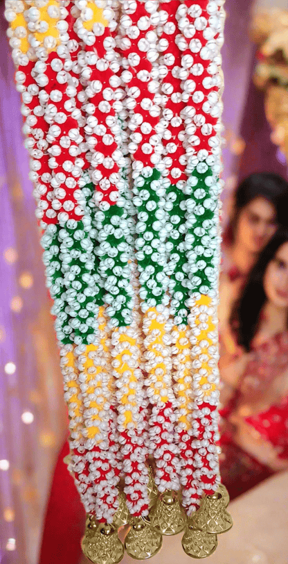 Colorful artificial flower garland strings for Diwali and wedding decor, perfect for festivals and home celebrations. - KRIDHA DECOR