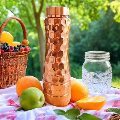 Pure Copper Water Bottle 750ML | Honeycomb Shine Design | BPA-Free Eco Friendly