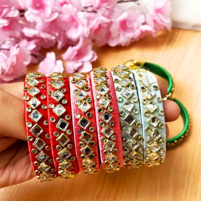 Wedding-ready thread and stone bangles in vibrant colors