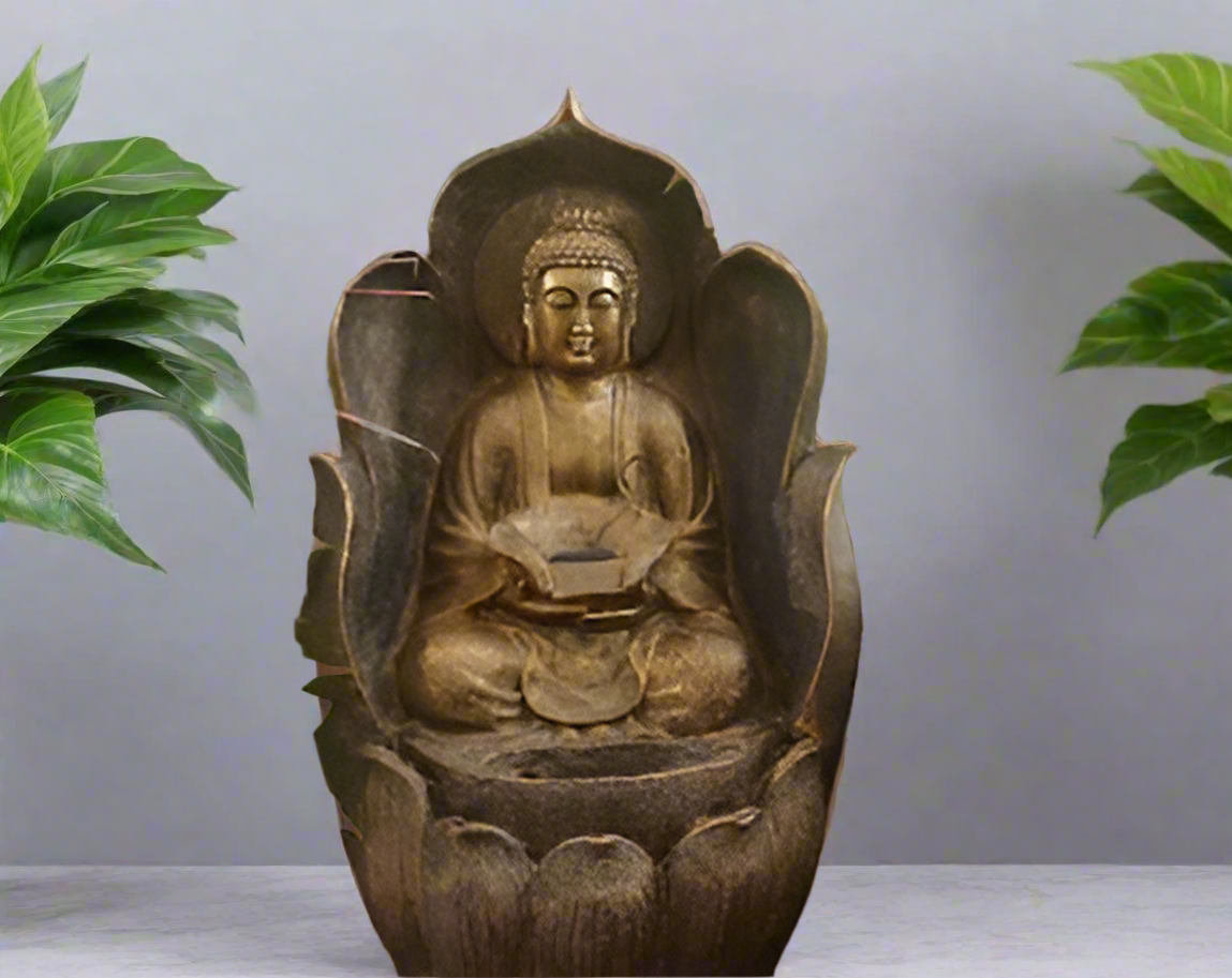 Leaf Buddha Poly Resin in built Led Light Outdoor Indoor Fountain Home Decor Garden Decor ( LxWxH- 82x40x40 cm )