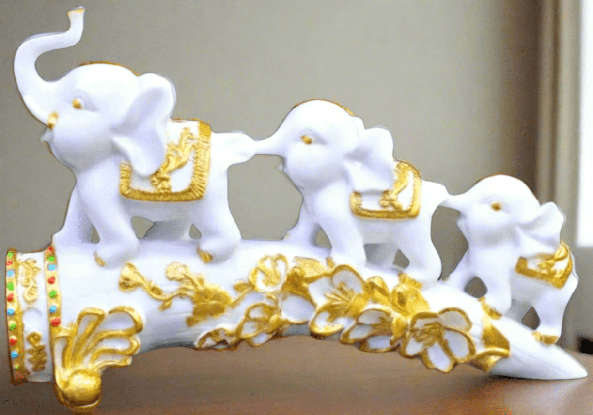 Elephant Sculpture Marble Dust Resin Finish Handmade White and Gold elephant Figurine Diwali Zen Home Decor - KRIDHA DECOR