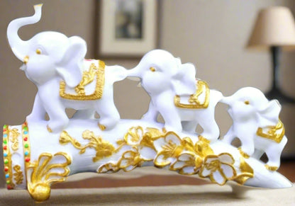 Elephant Sculpture Marble Dust Resin Finish Handmade White and Gold elephant Figurine Diwali Zen Home Decor - KRIDHA DECOR