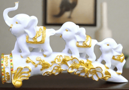 Elephant Sculpture Marble Dust Resin Finish Handmade White and Gold elephant Figurine Diwali Zen Home Decor - KRIDHA DECOR