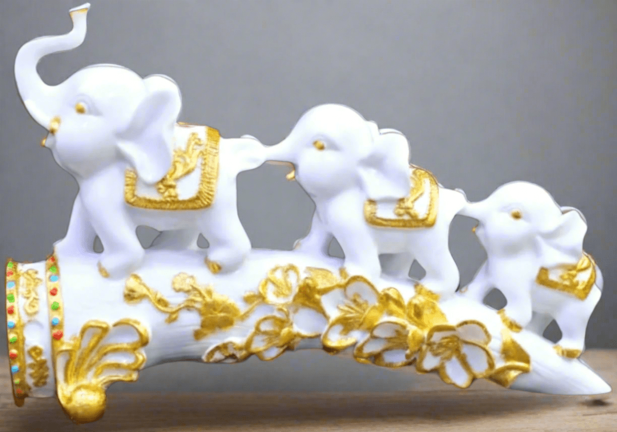 Elephant Sculpture Marble Dust Resin Finish Handmade White and Gold elephant Figurine Diwali Zen Home Decor - KRIDHA DECOR