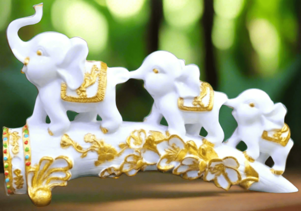 Elephant Sculpture Marble Dust Resin Finish Handmade White and Gold elephant Figurine Diwali Zen Home Decor - KRIDHA DECOR