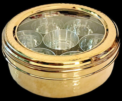 Gold PVD Stainless Steel Masala Dabba: Indian Spice Box with 7 Containers - KRIDHA DECOR