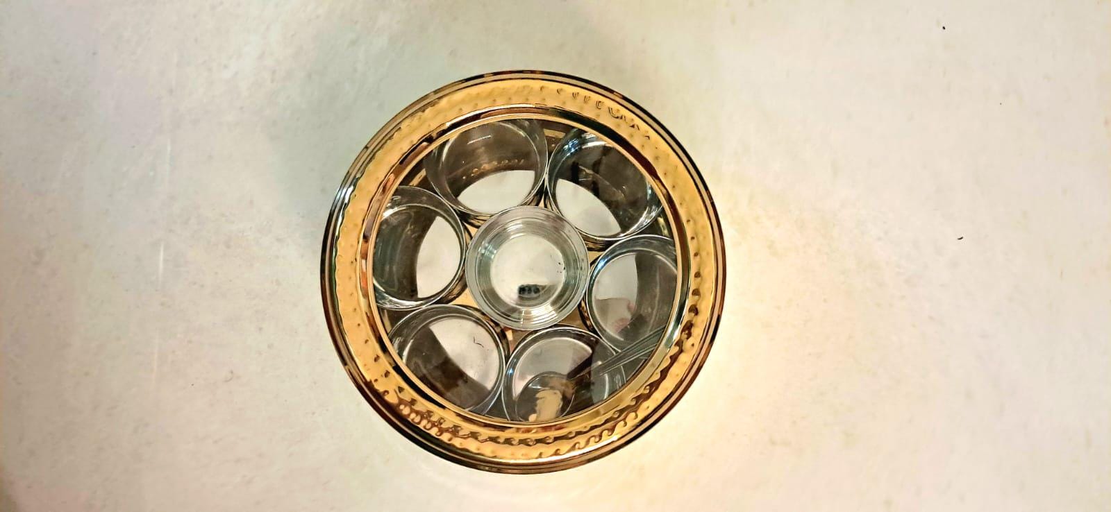 Gold PVD Stainless Steel Masala Dabba: Indian Spice Box with 7 Containers - KRIDHA DECOR