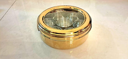 Gold PVD Stainless Steel Masala Dabba: Indian Spice Box with 7 Containers - KRIDHA DECOR