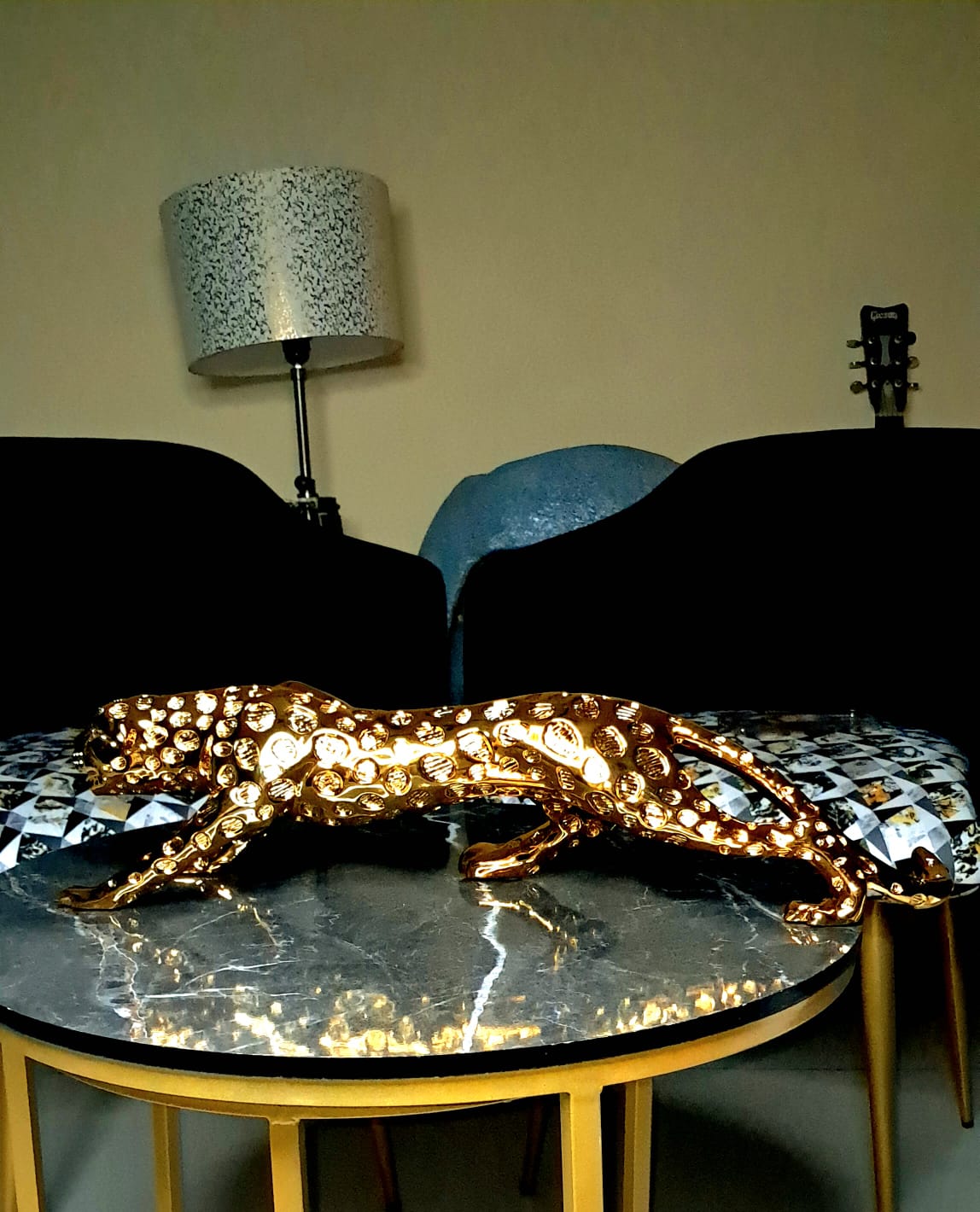 Golden Resin Panther LXWXH:60x20x17 cm - KRIDHA DECOR