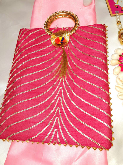 Handcrafted Gotta Work Handbags with Round Handle – Indian Wedding Favors