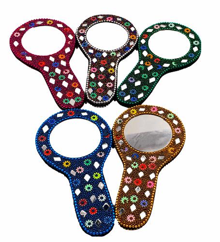 Handmade Rajasthani Hand Mirror – Colorful Mehndi Haldi Favor, Indian Wedding Gift - KRIDHA DECOR