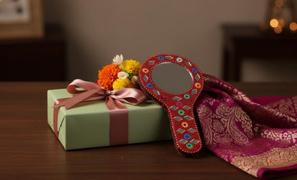 Handmade Rajasthani Hand Mirror – Colorful Mehndi Haldi Favor, Indian Wedding Gift - KRIDHA DECOR