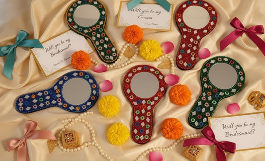 Handmade Rajasthani Hand Mirror – Colorful Mehndi Haldi Favor, Indian Wedding Gift - KRIDHA DECOR