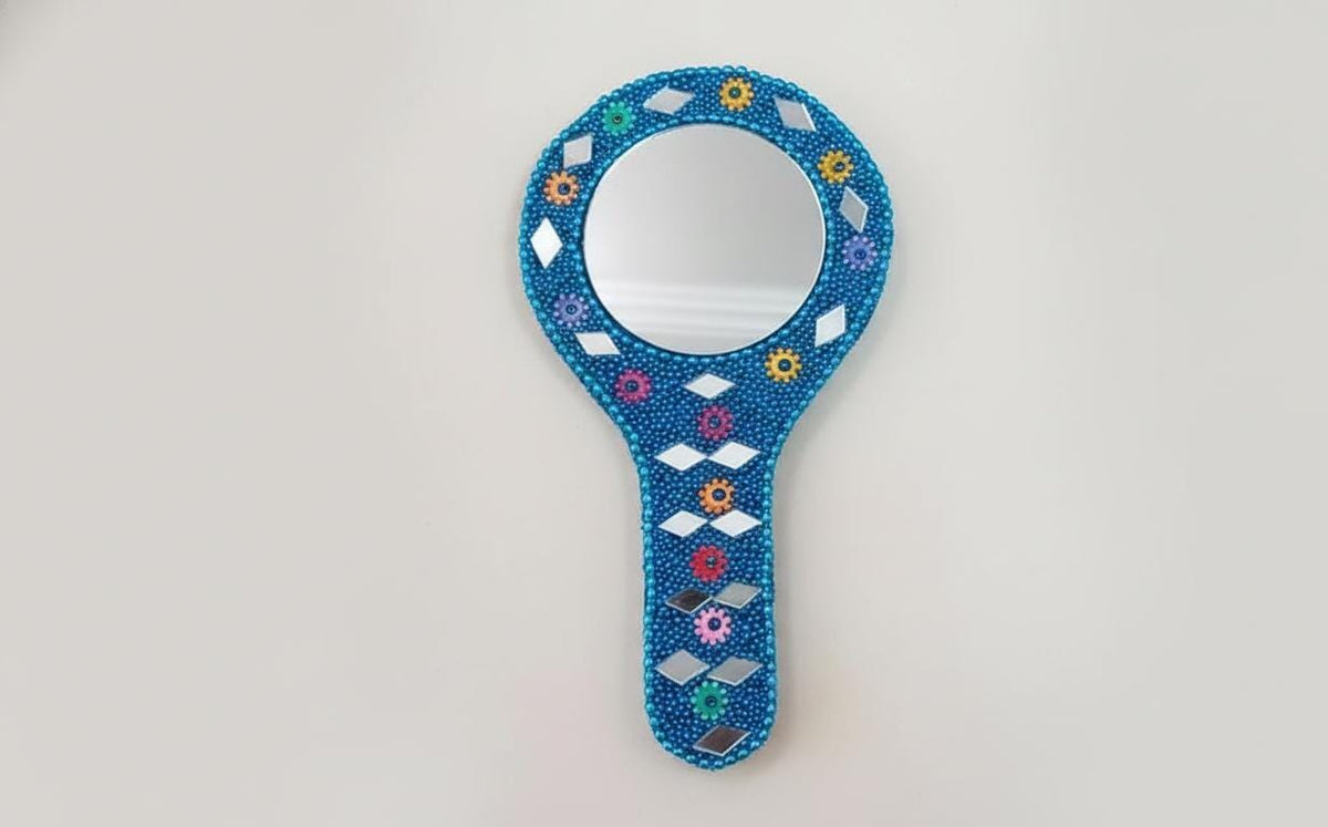 Handmade Rajasthani Hand Mirror – Colorful Mehndi Haldi Favor, Indian Wedding Gift - KRIDHA DECOR