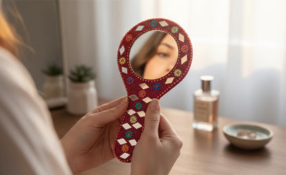 Handmade Rajasthani Hand Mirror – Colorful Mehndi Haldi Favor, Indian Wedding Gift - KRIDHA DECOR