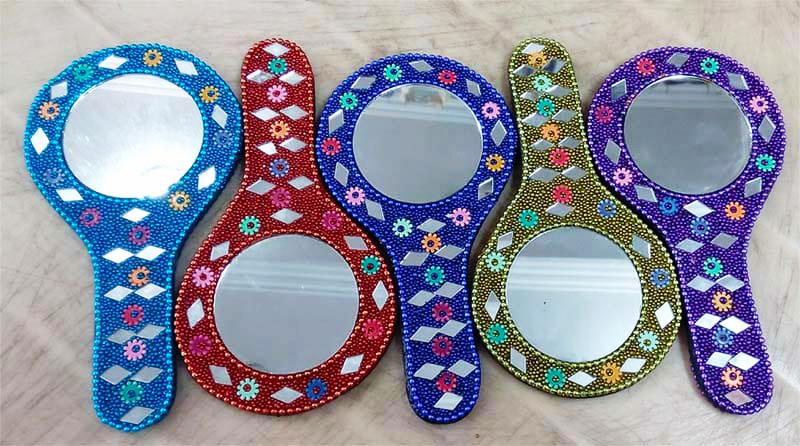 Handmade Rajasthani Hand Mirror – Colorful Mehndi Haldi Favor, Indian Wedding Gift - KRIDHA DECOR