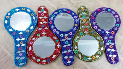 Handmade Rajasthani Hand Mirror – Colorful Mehndi Haldi Favor, Indian Wedding Gift - KRIDHA DECOR