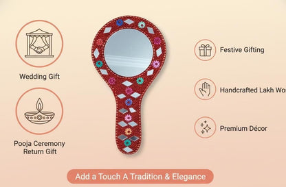 Handmade Rajasthani Hand Mirror – Colorful Mehndi Haldi Favor, Indian Wedding Gift - KRIDHA DECOR