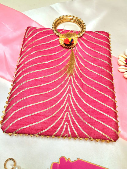 Handcrafted Gotta Work Handbags with Round Handle – Indian Wedding Favors