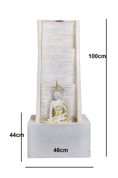 Buddha Waterfall Fountain Poly Resin, LED Home Decor, Patio Garden Decor (100x44x46cm)