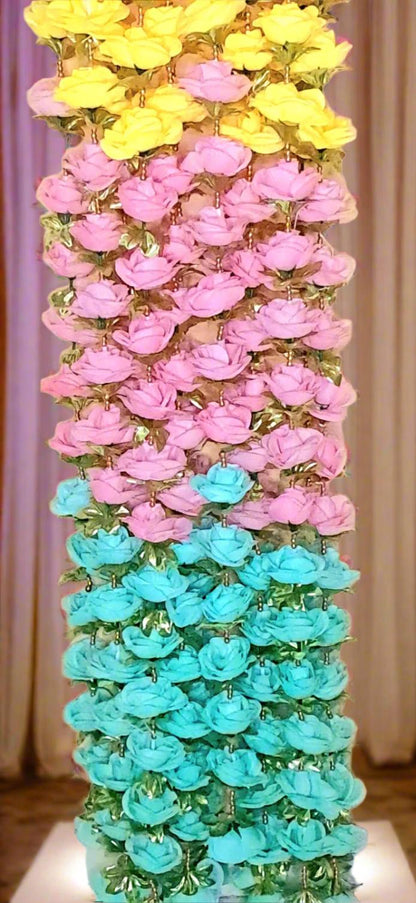 Artificial Flower Garland, Indian Wedding Decor, 7 Feet Plastic Roses