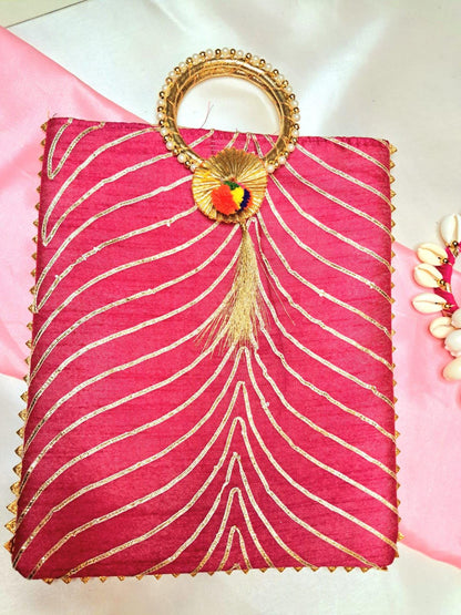 Gotta Work Fabric Gift Bag: Indian Wedding Favor with Round Handles