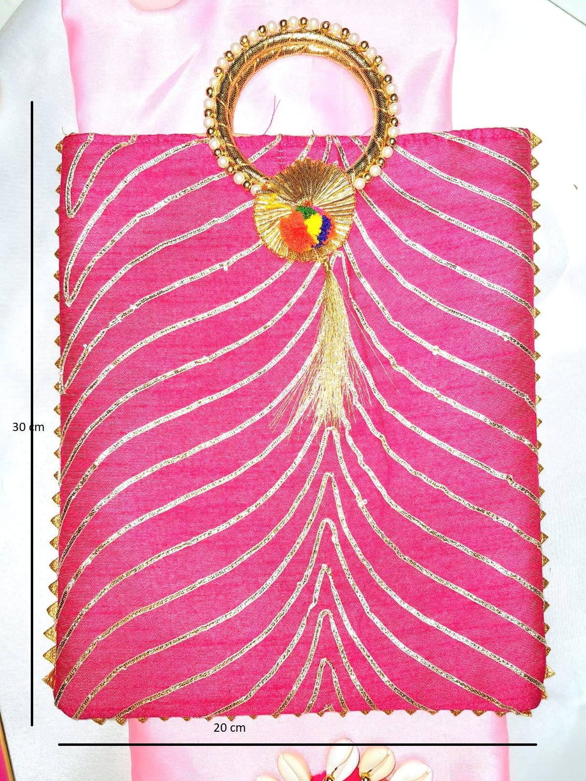Gotta Work Fabric Gift Bag: Indian Wedding Favor with Round Handles