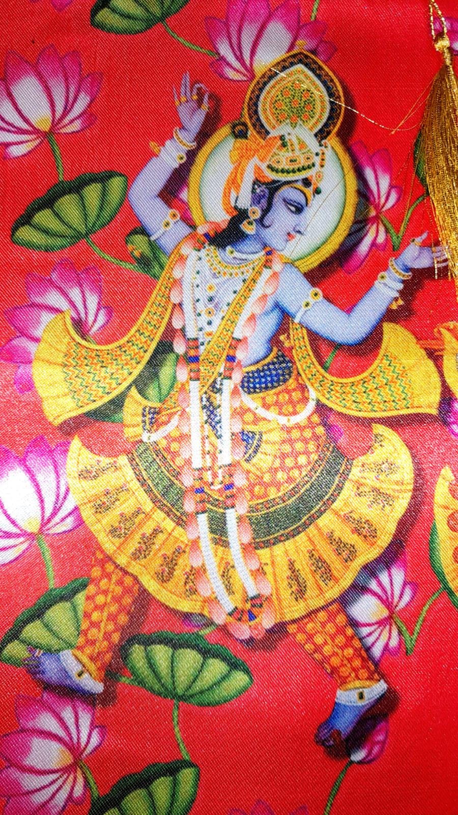 Handmade Radha Krishna Pooja Bag with Floral Design