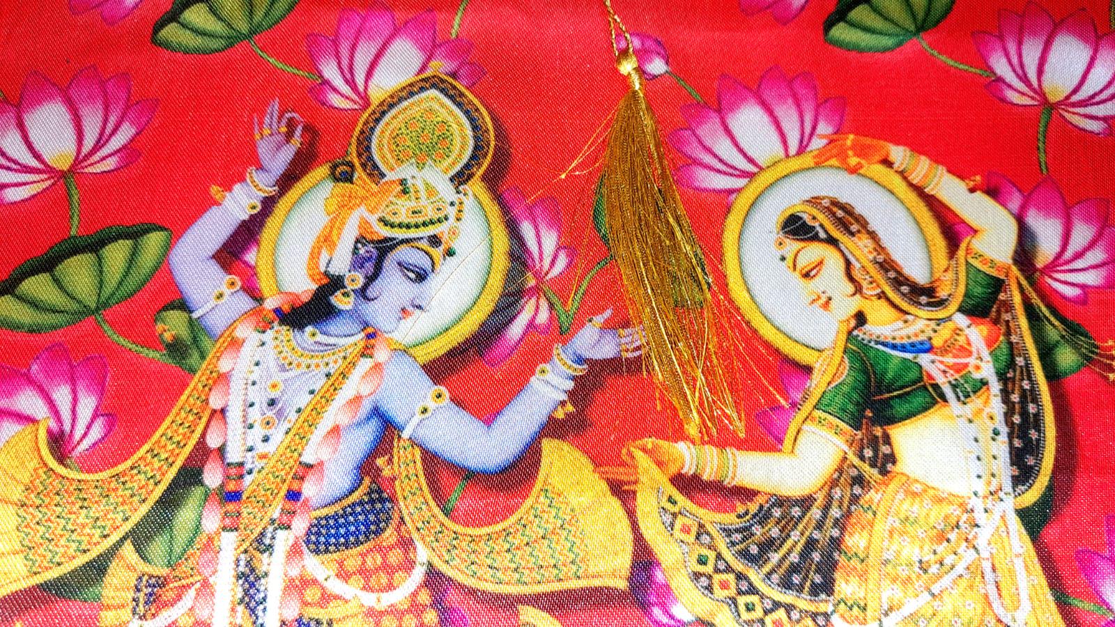 Handmade Radha Krishna Pooja Bag with Floral Design