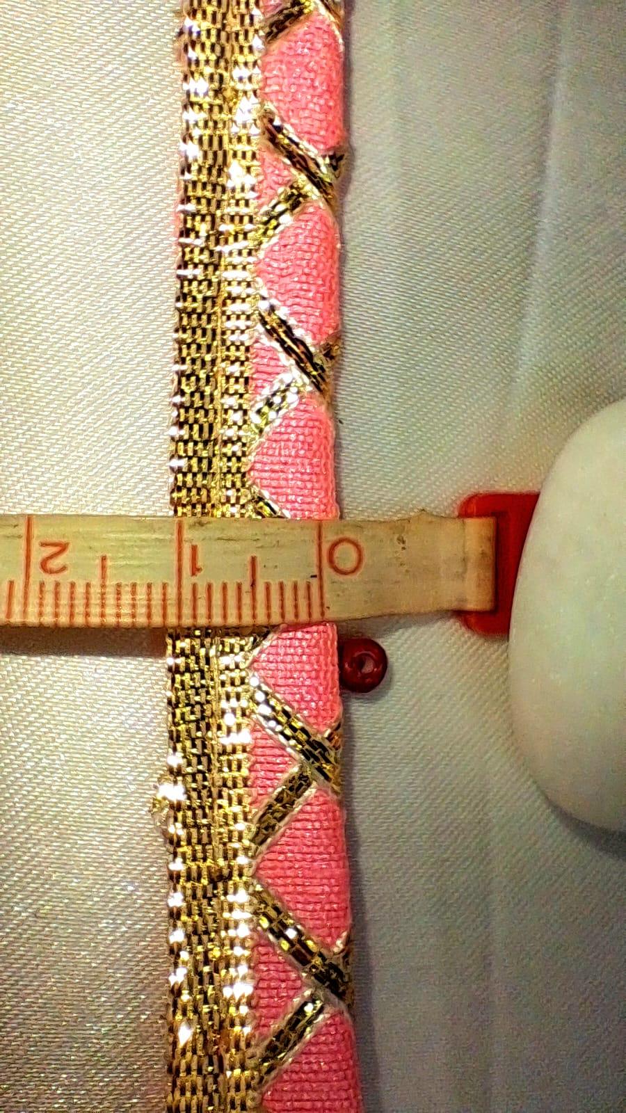 Pink Cotton Lace Trim with Golden Border (3.3 Yards) | Bridal, Wedding Dress