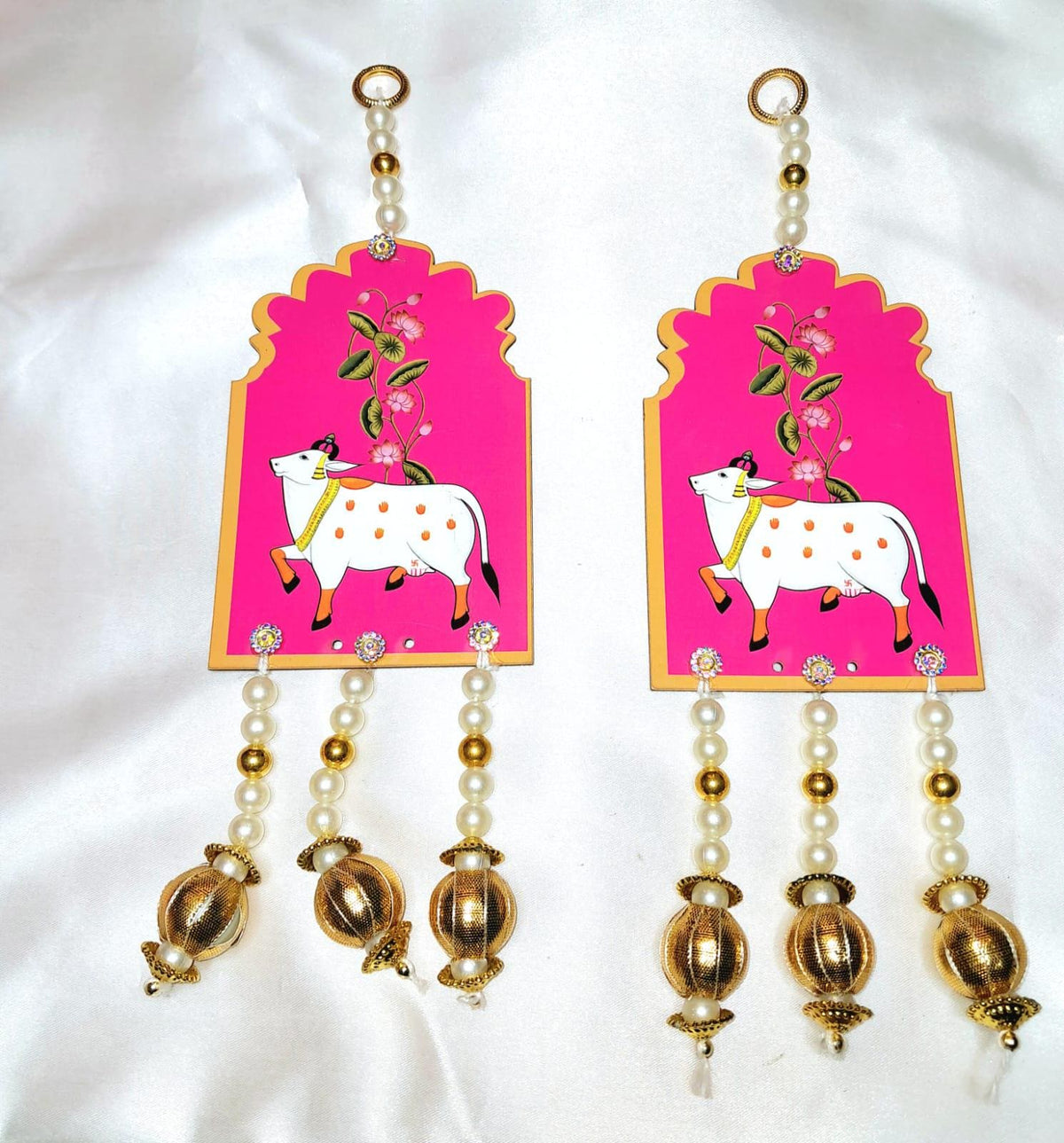Handcrafted Pair of Pichwai Cow Wall Hanging | Traditional Wedding Decor | Elegant Indian Art