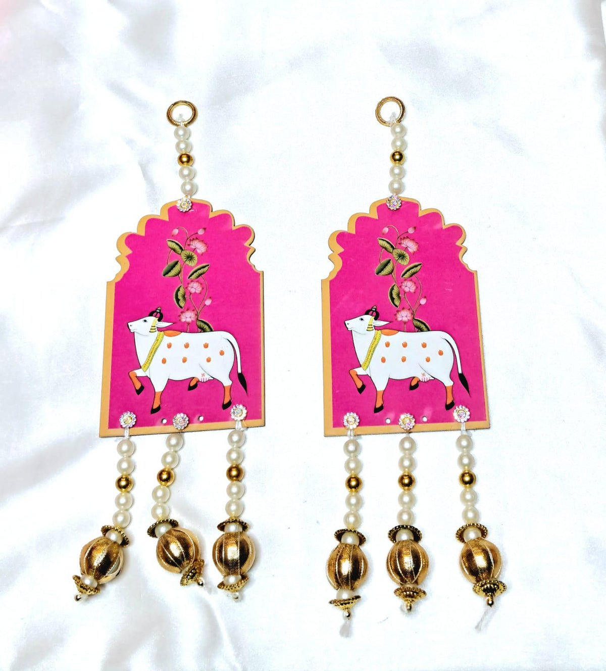 Handcrafted Pair of Pichwai Cow Wall Hanging | Traditional Wedding Decor | Elegant Indian Art