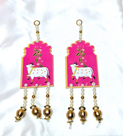Handcrafted Pair of Pichwai Cow Wall Hanging | Traditional Wedding Decor | Elegant Indian Art