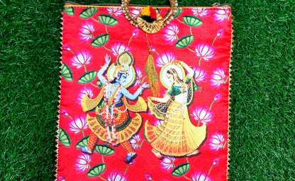 Handmade Radha Krishna Pooja Bag with Floral Design