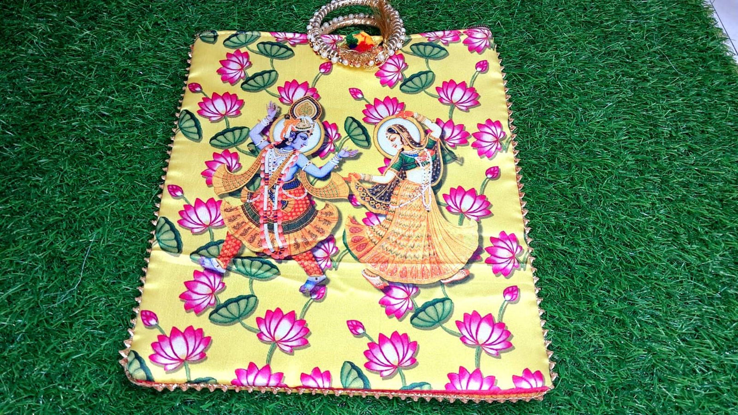 Handmade Radha Krishna Pooja Bag with Floral Design
