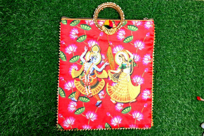 Handmade Radha Krishna Pooja Bag with Floral Design