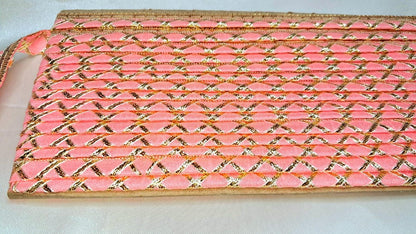 Pink Cotton Lace Trim with Golden Border (3.3 Yards) | Bridal, Wedding Dress
