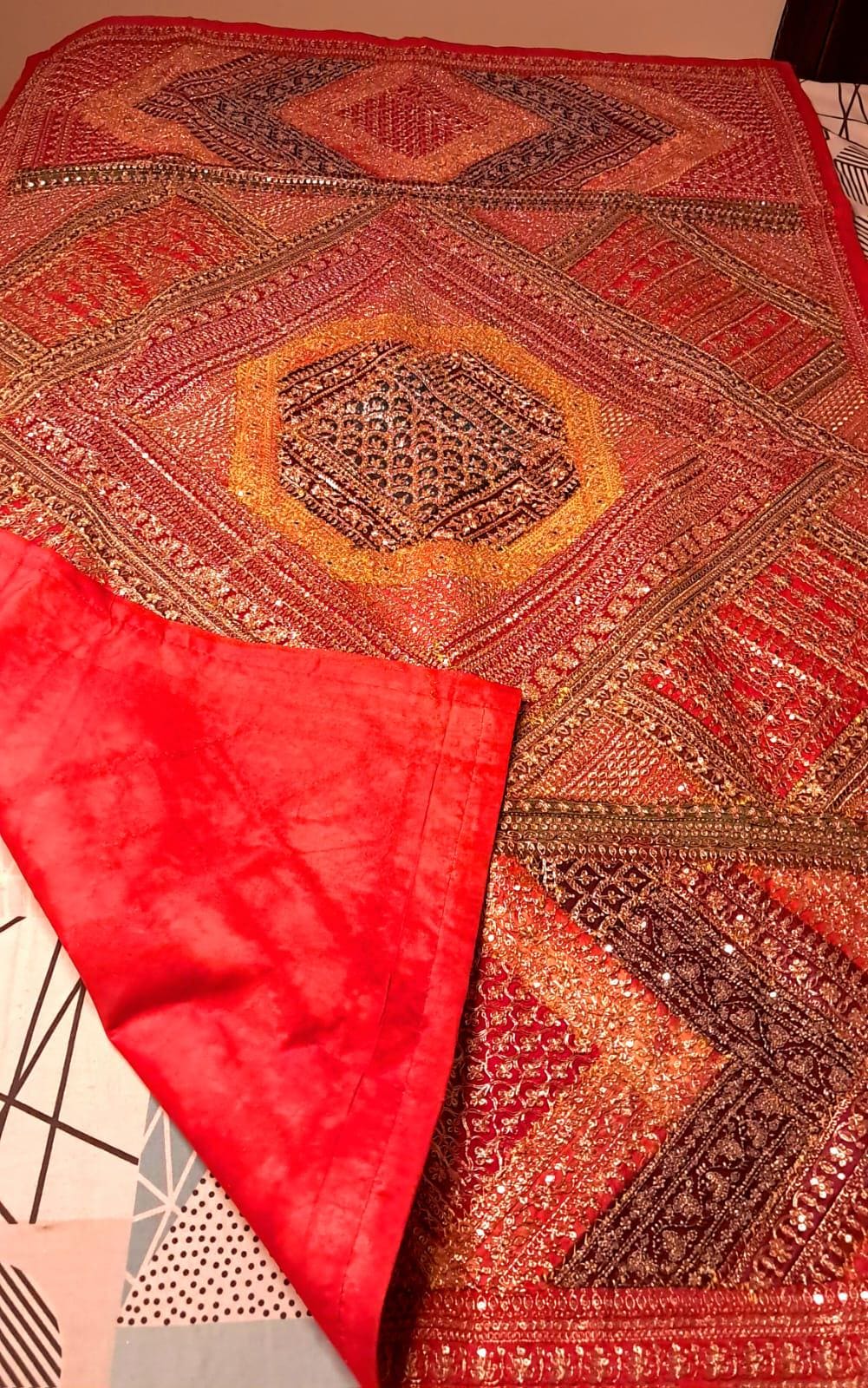 Embroidered Patchwork Wall Hanging: Indian Cotton Quilt Throw (60x40)