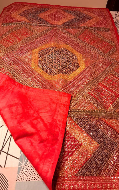 Embroidered Patchwork Wall Hanging: Indian Cotton Quilt Throw (60x40)