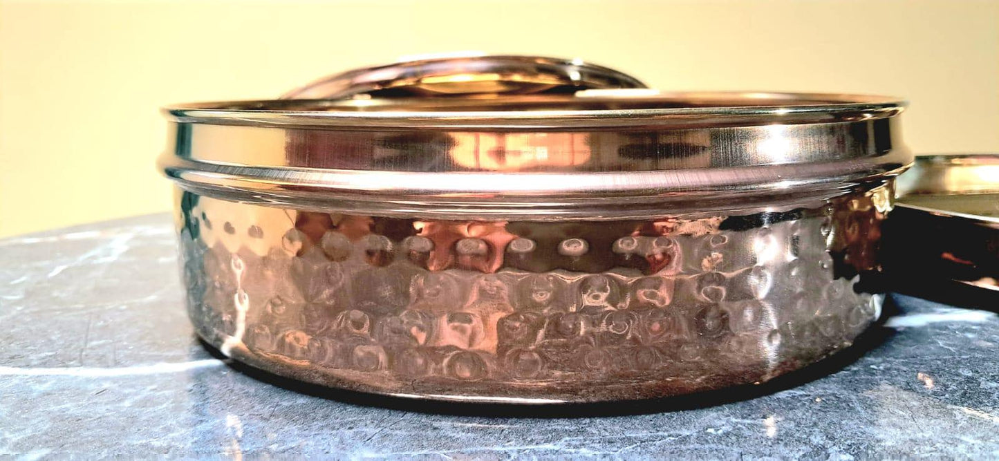 Indian Spice Box in Rose Gold with Hammered Pattern and 7 Pots, Double lid and 1 spoon