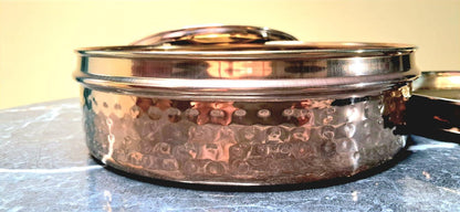 Indian Spice Box in Rose Gold with Hammered Pattern and 7 Pots, Double lid and 1 spoon