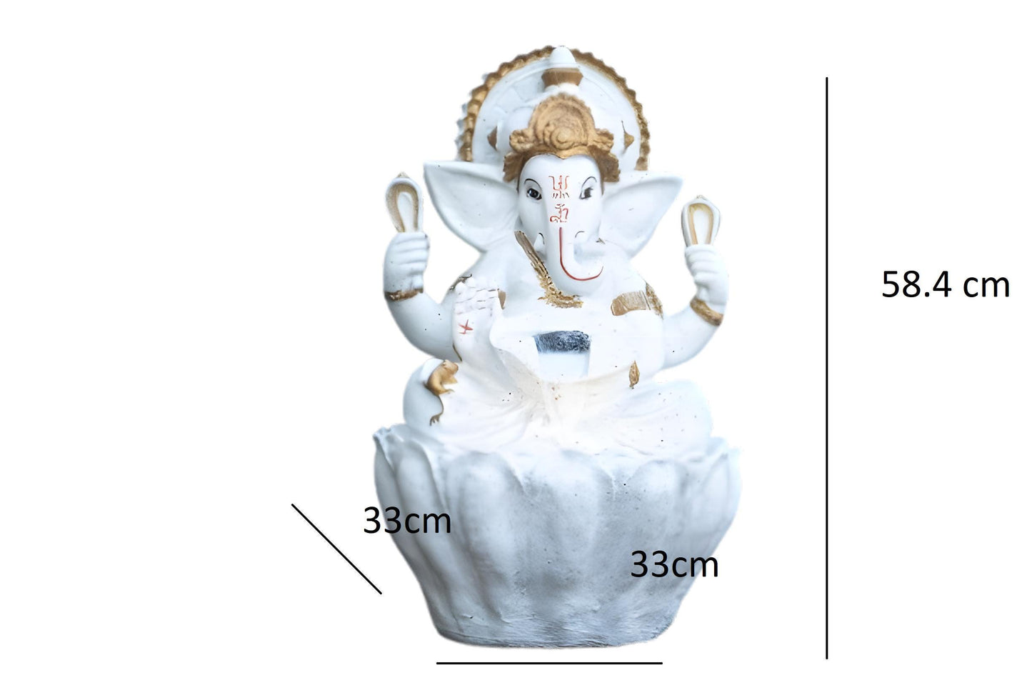 56cm Sitting Ganesh Fountain with LED Light - Tranquil Hindu Water Feature Decor