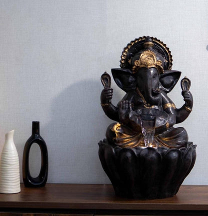 56cm Sitting Ganesh Fountain with LED Light - Tranquil Hindu Water Feature Decor