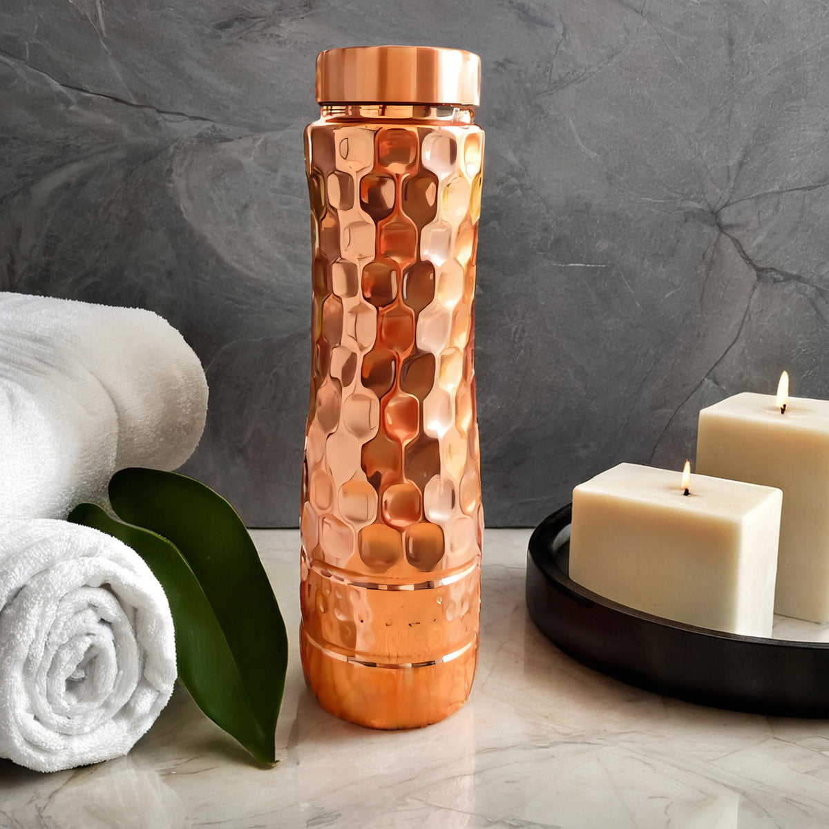 Honeycomb Copper Water Bottle: 750ML, Ayurvedic Health, Made in India