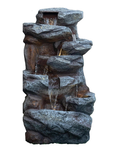Large Indoor Water Fountain with LEDs: Poly Resin Rock Waterfall Feature